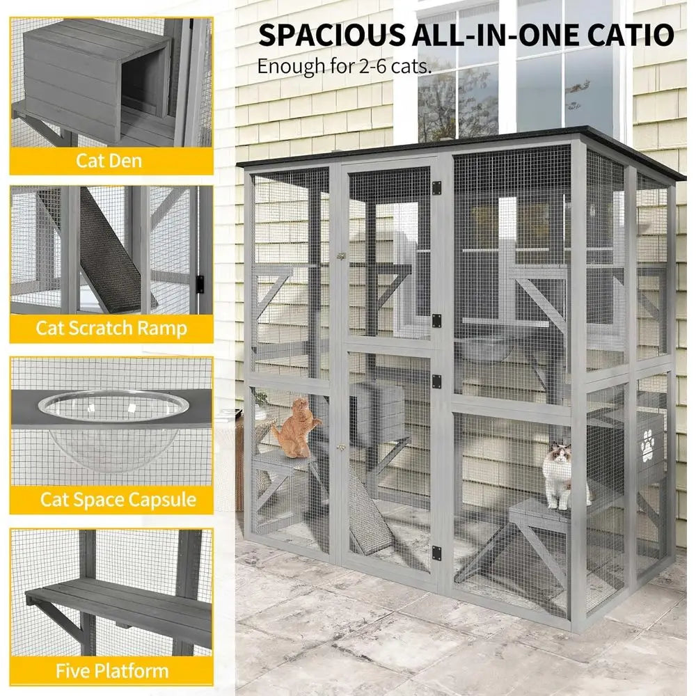 Outdoor Cat Enclosure Catio Walk In Cage With Platforms For Cats