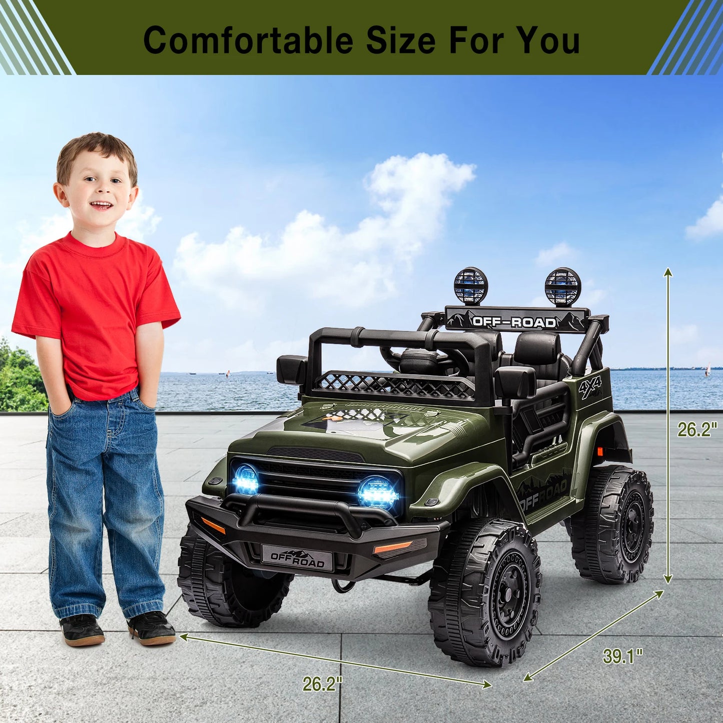 HiMISS 12V Kids Ride On Truck With Remote Control Bluetooth Lights