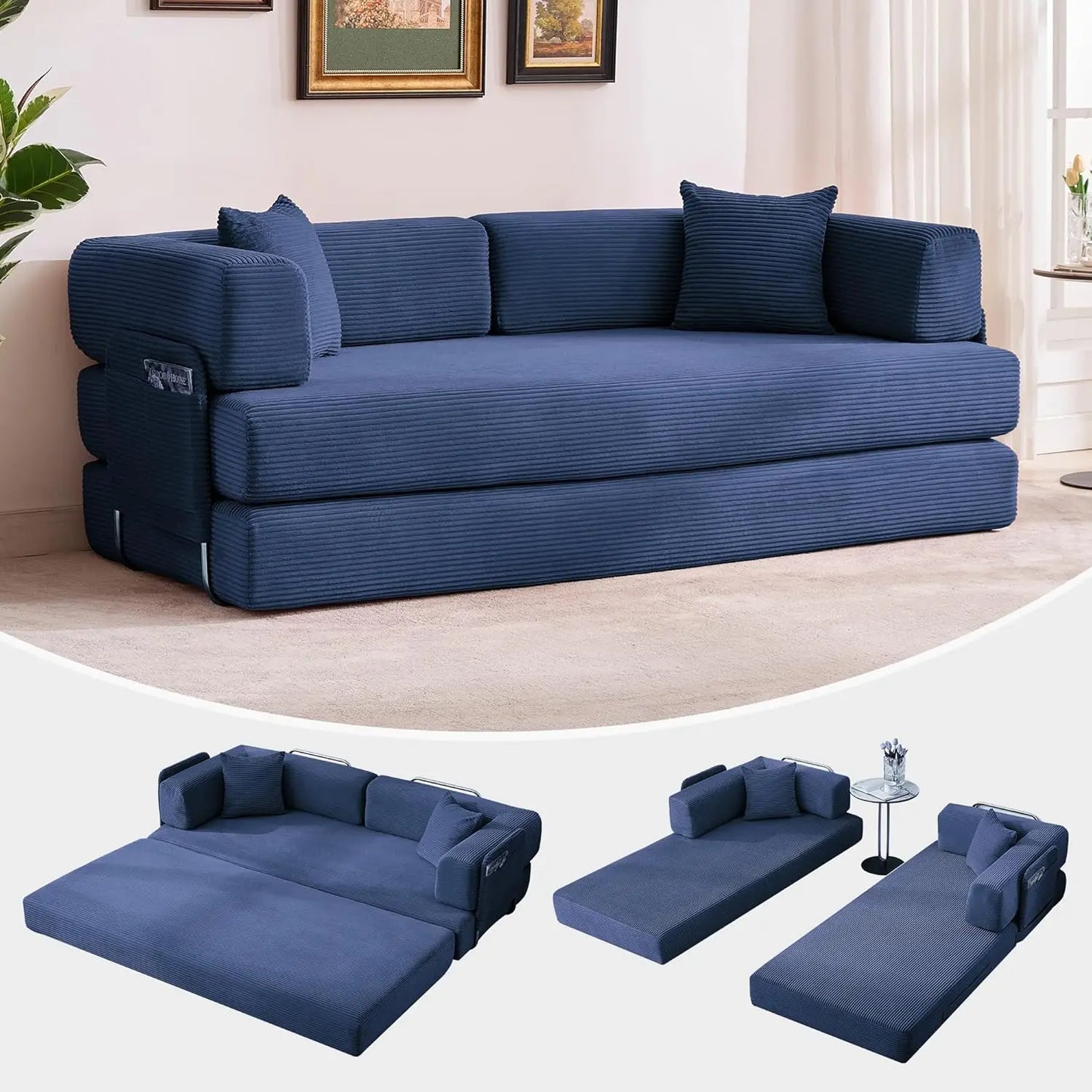 Convertible Sleeper Sofa 5-In-1 Folding Mattress Fixed Frame