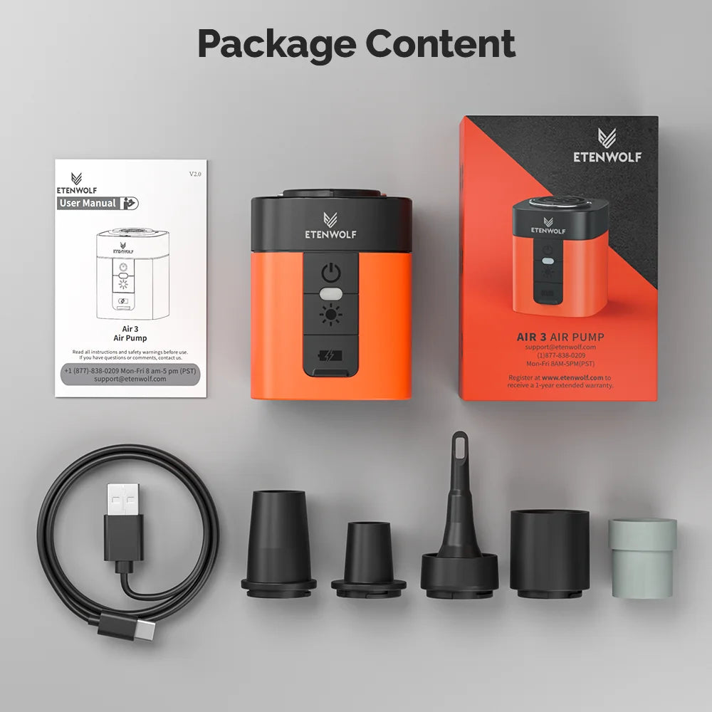 ETENWOLF Air 3 Wireless Pump USBC Fast Charging For Outdoors