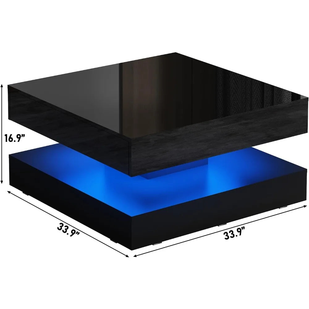 LED Coffee Table With Storage Modern Center Table With Drawers