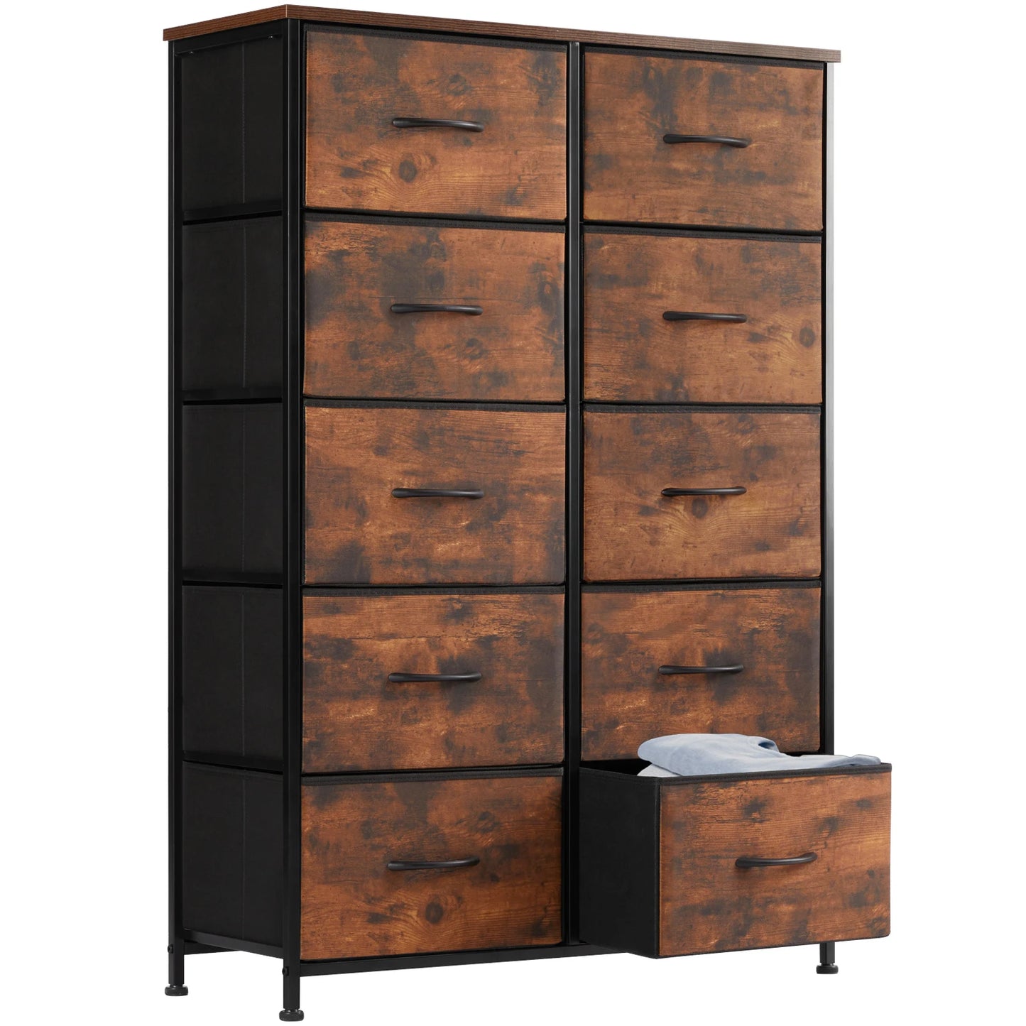 JHK Bedside Table With Fabric Drawers And Steel Frame Wardrobe Storage Cabinet