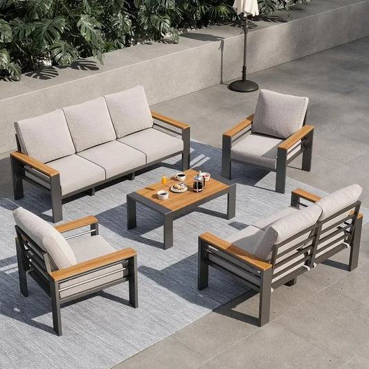 Aluminum Outdoor Patio Furniture Set 7 Seat Sectional With Coffee Table