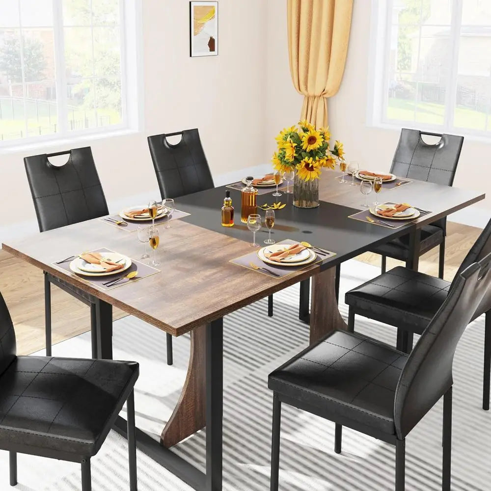 Modern Wooden Dining Set With Upholstered Chairs For Kitchen