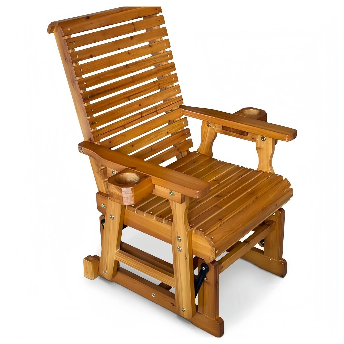 Patio Glider With Cup Holders And Deep Contoured Seat