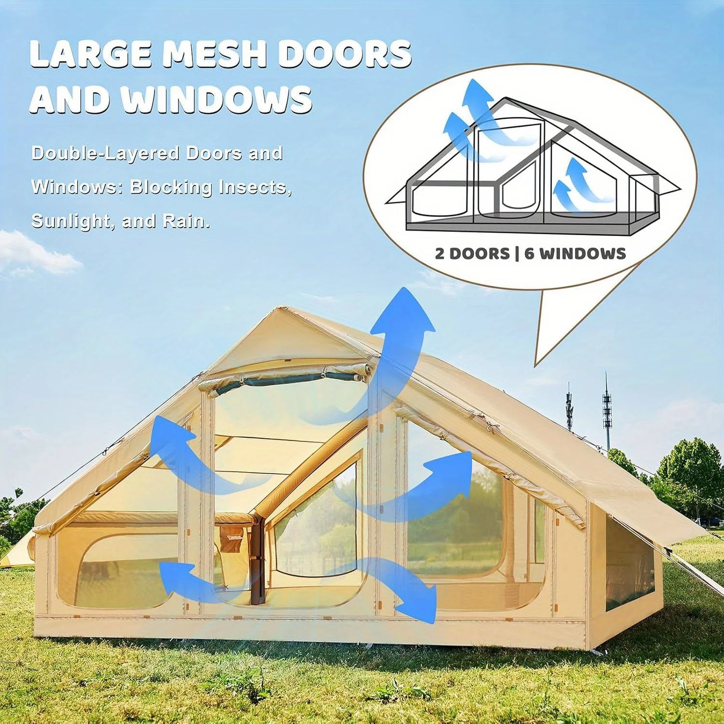 Inflatable Family Tent With Skylight Hand Pump And Chimney