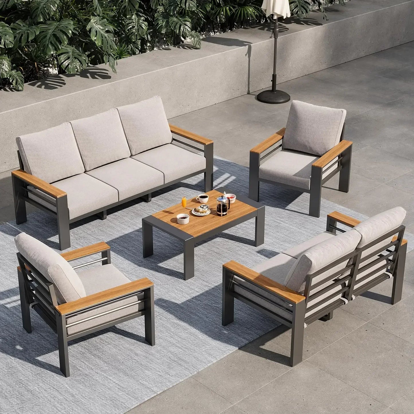 Aluminum Outdoor Patio Furniture Set 7 Seat Sectional With Coffee Table