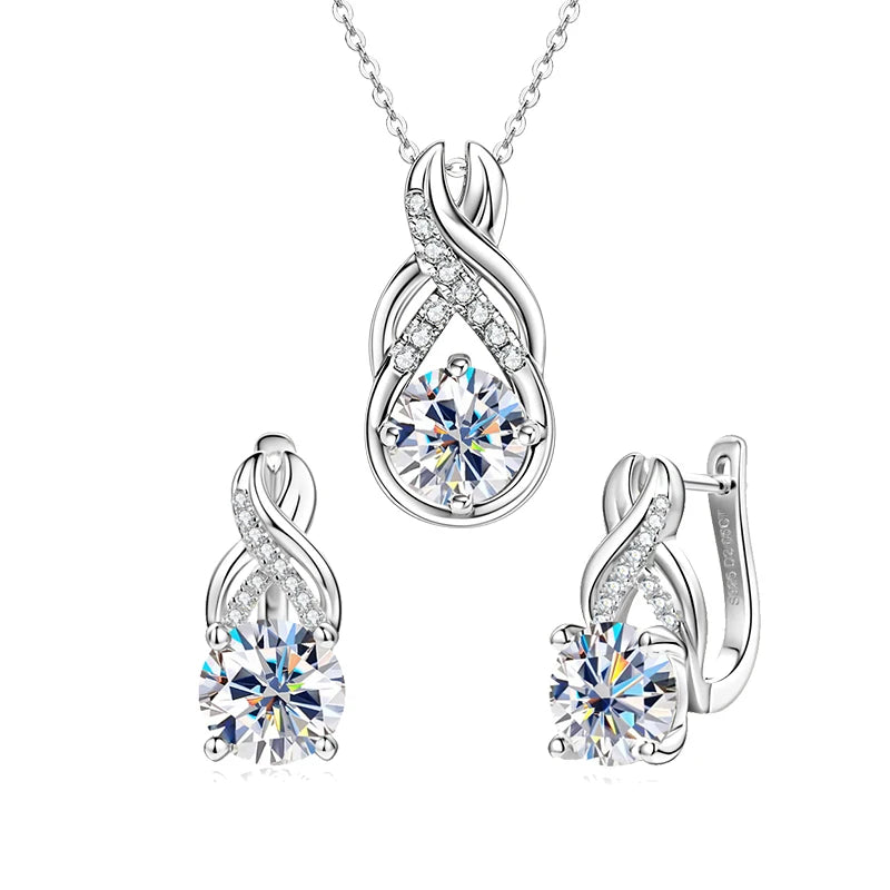 IOGOU Moissanite Jewelry Set Sterling Silver Infinity Necklace Earrings