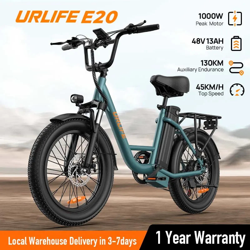 URLIFE E20 1000W Electric Bike With Dual Disc Brakes Removable Battery
