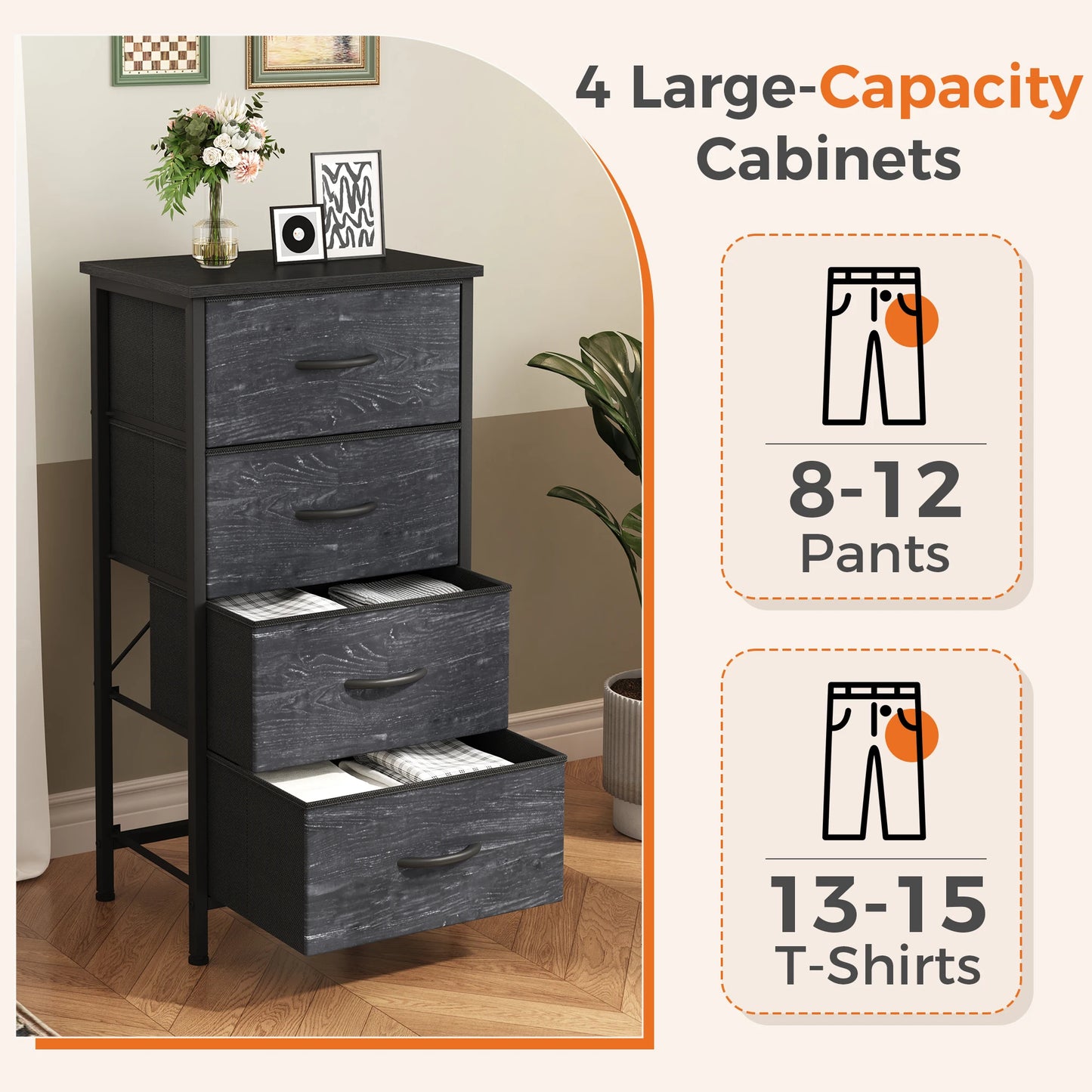 JHK Four Drawer Fabric Cabinets Living Room With Metal Frame