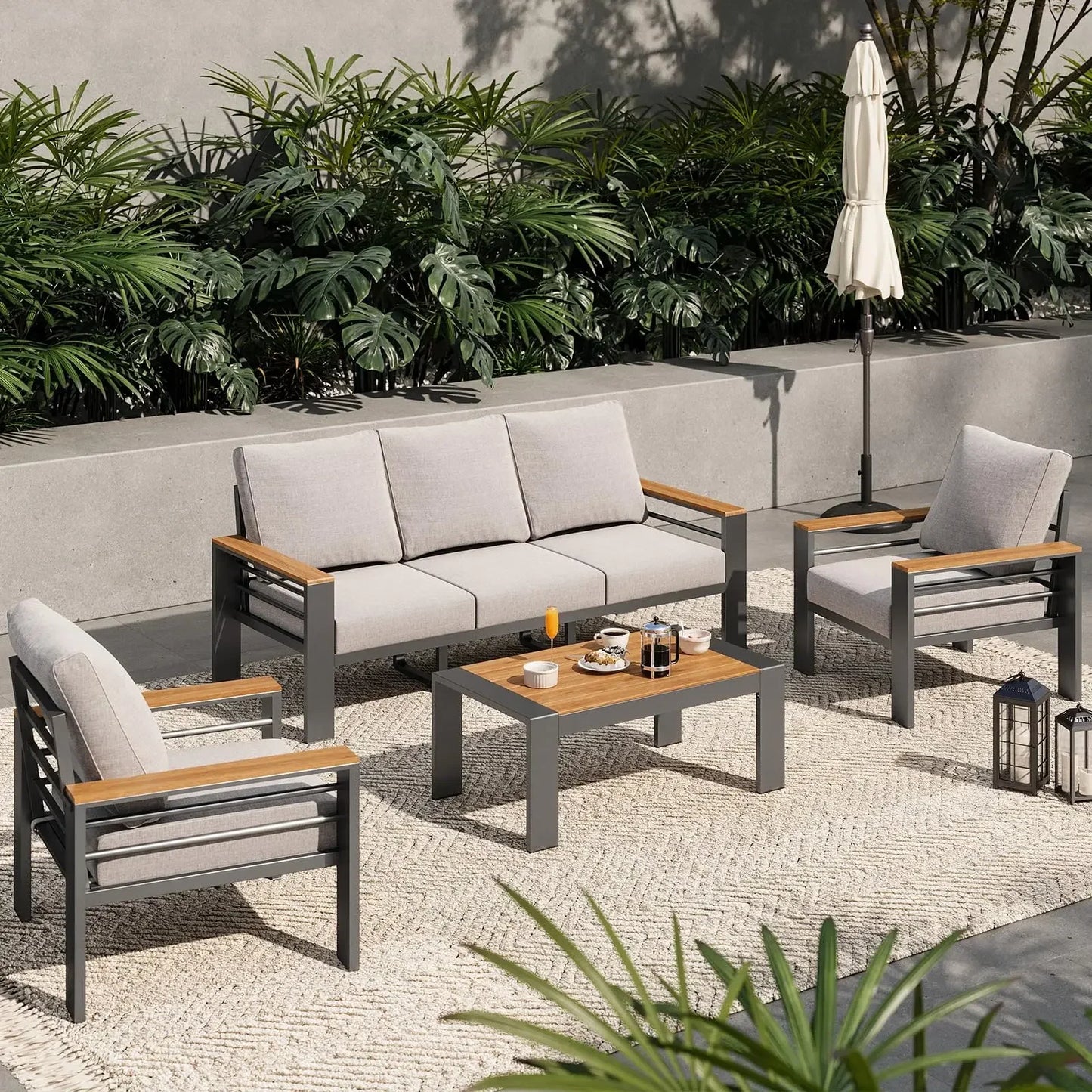 Aluminum Outdoor Patio Furniture Set 7 Seat Sectional With Coffee Table