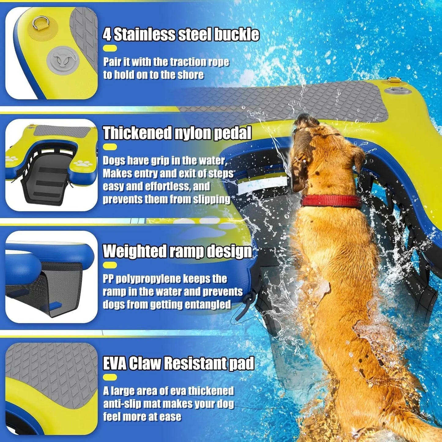 Inflatable Dog Boat Ramp With Anti Slip EVA Foam Dock Platform
