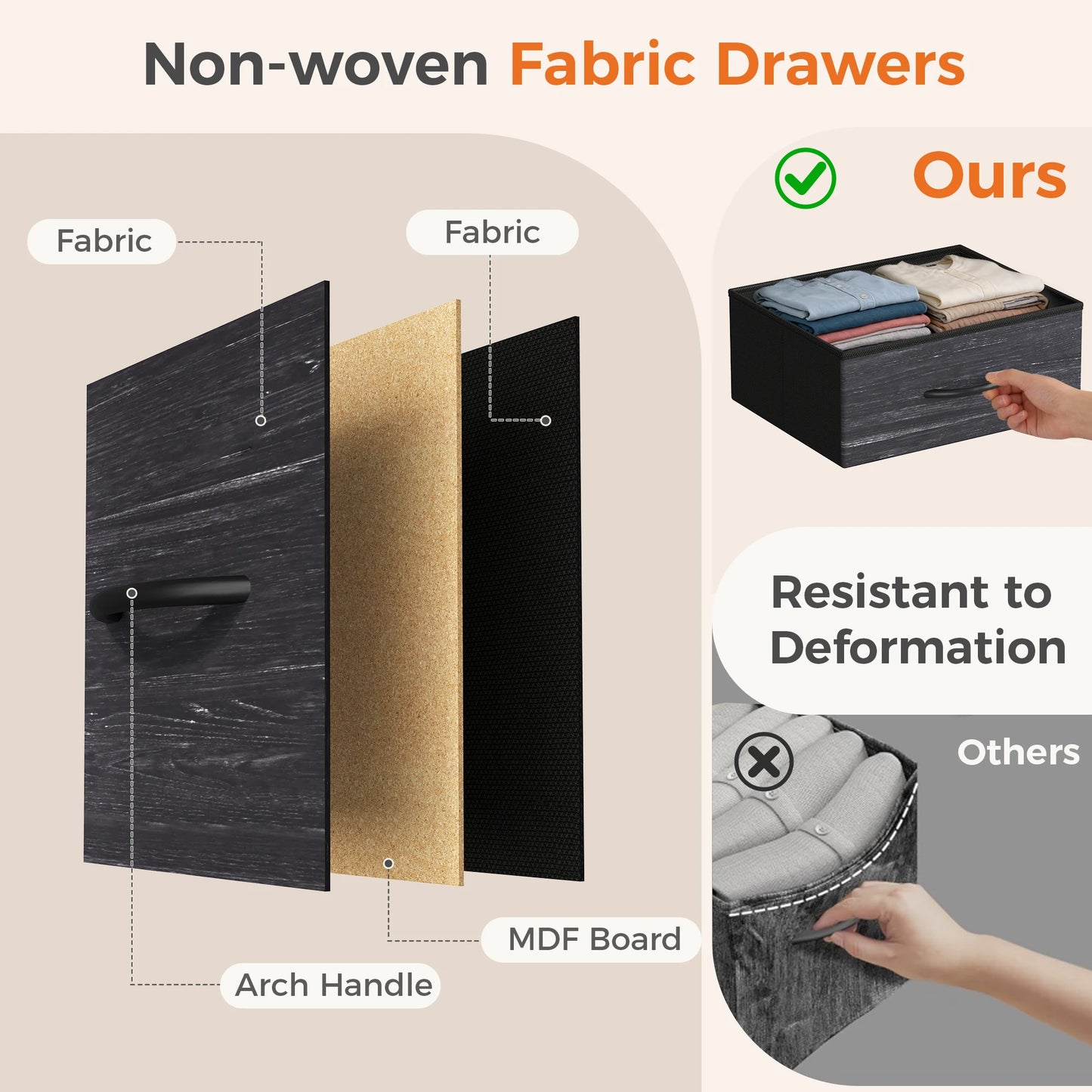 JHK Four Drawer Fabric Cabinets Living Room With Metal Frame
