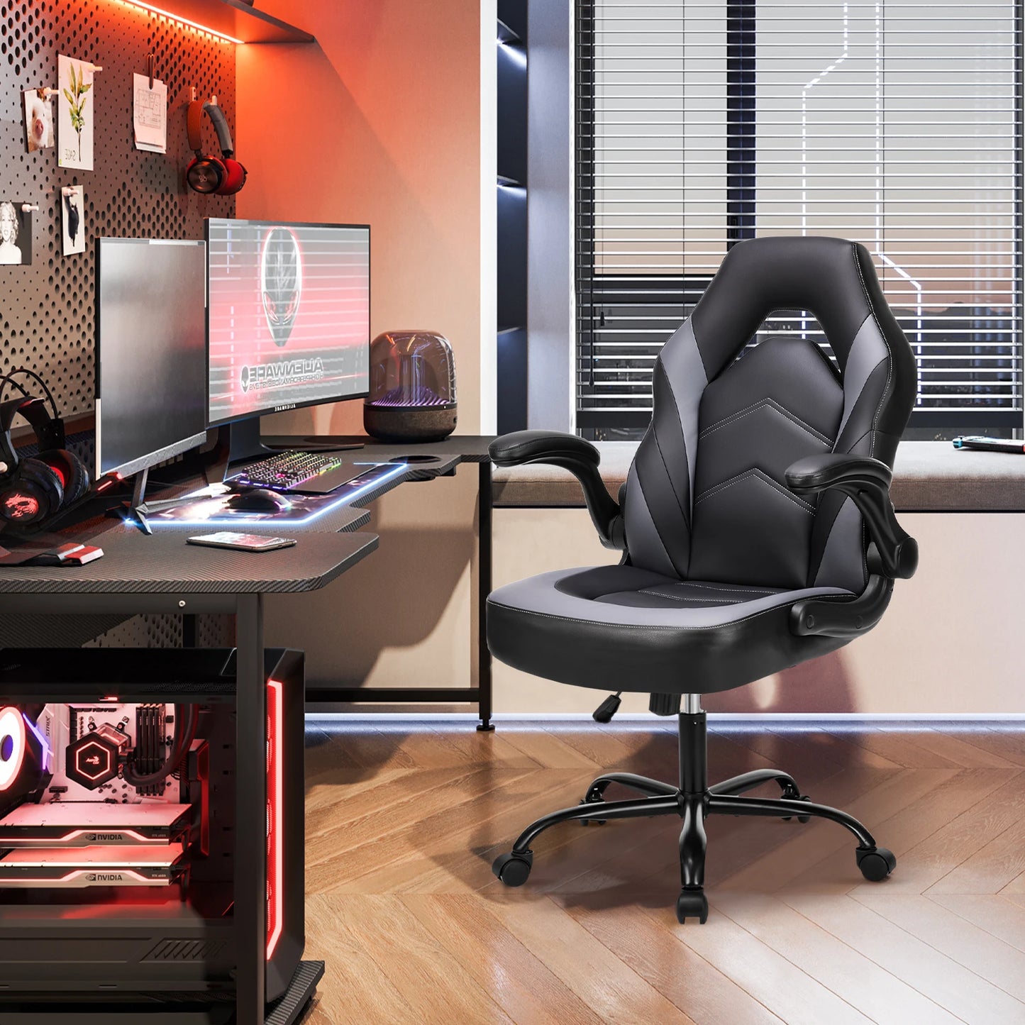 JHK Ergonomic Office Gaming Chair Adjustable PU Leather Racing Chair