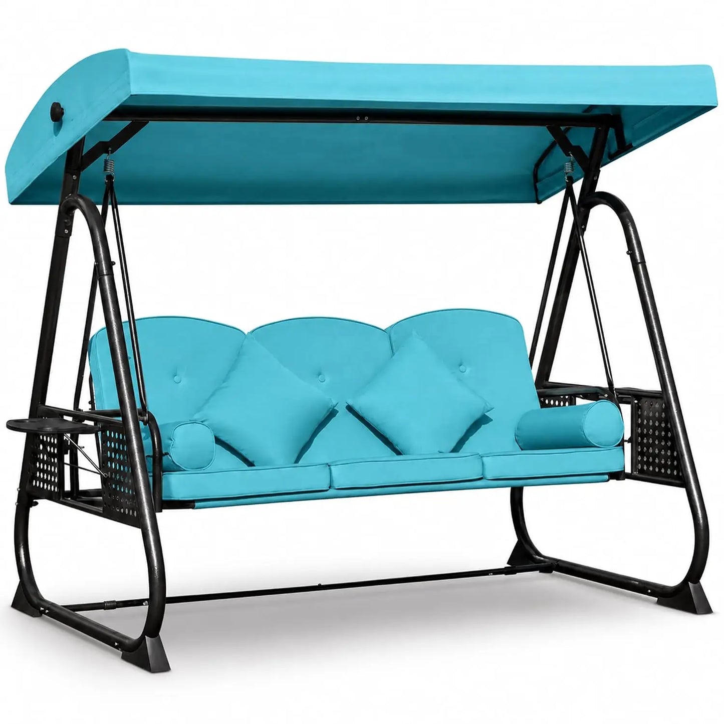 Outdoor Metal Patio Swing Chair With Canopy And Side Trays