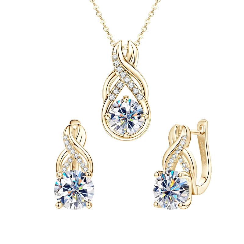 IOGOU Moissanite Jewelry Set Sterling Silver Infinity Necklace Earrings