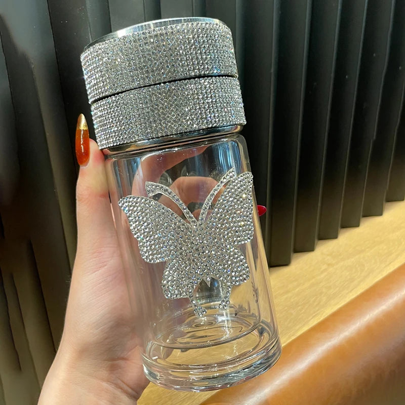 Scaonorch Butterfly Double Wall Glass Bottle With Temperature Display Filter