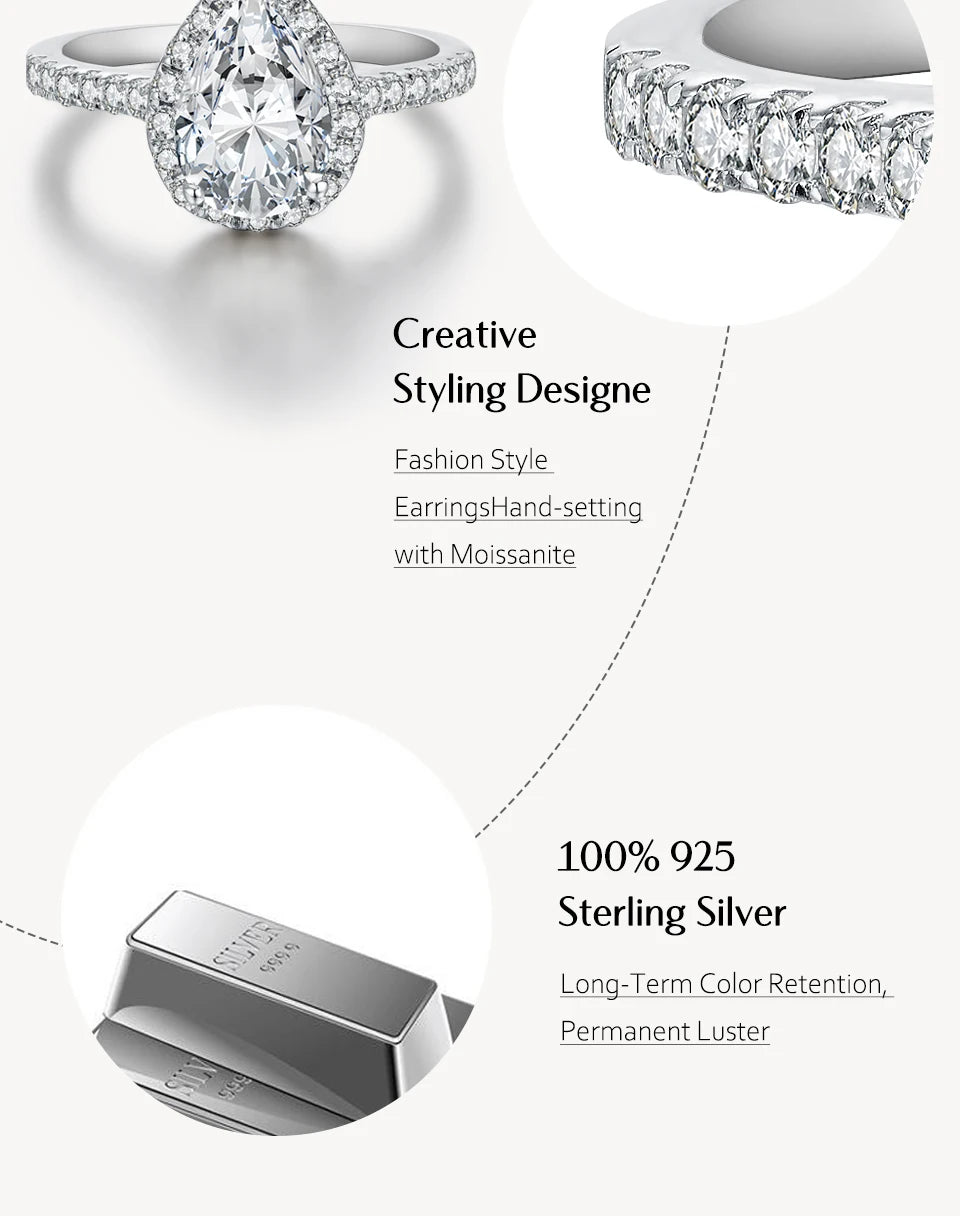 Minty Box Pear Cut Moissanite Halo Ring 18K Gold Plated Engagement