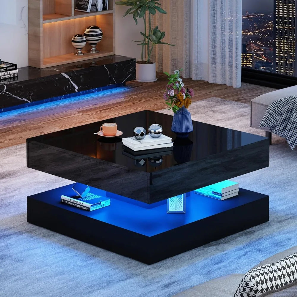LED Coffee Table With Storage Modern Center Table With Drawers