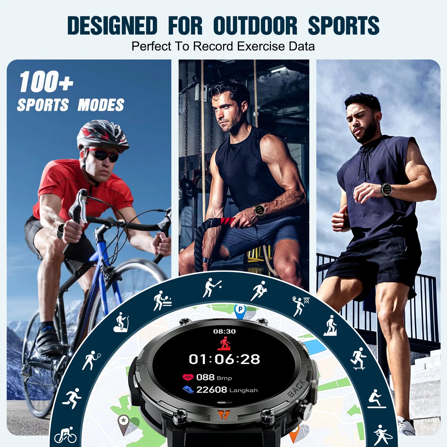 EIGIIS KE3 Smart Watch 3ATM Waterproof Health Monitor with Bluetooth