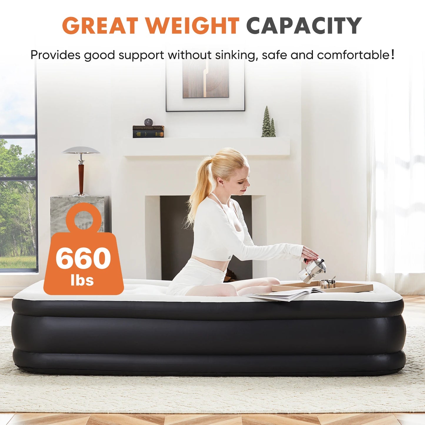 JHK Air Mattress Double Height With Non Slip Bottom