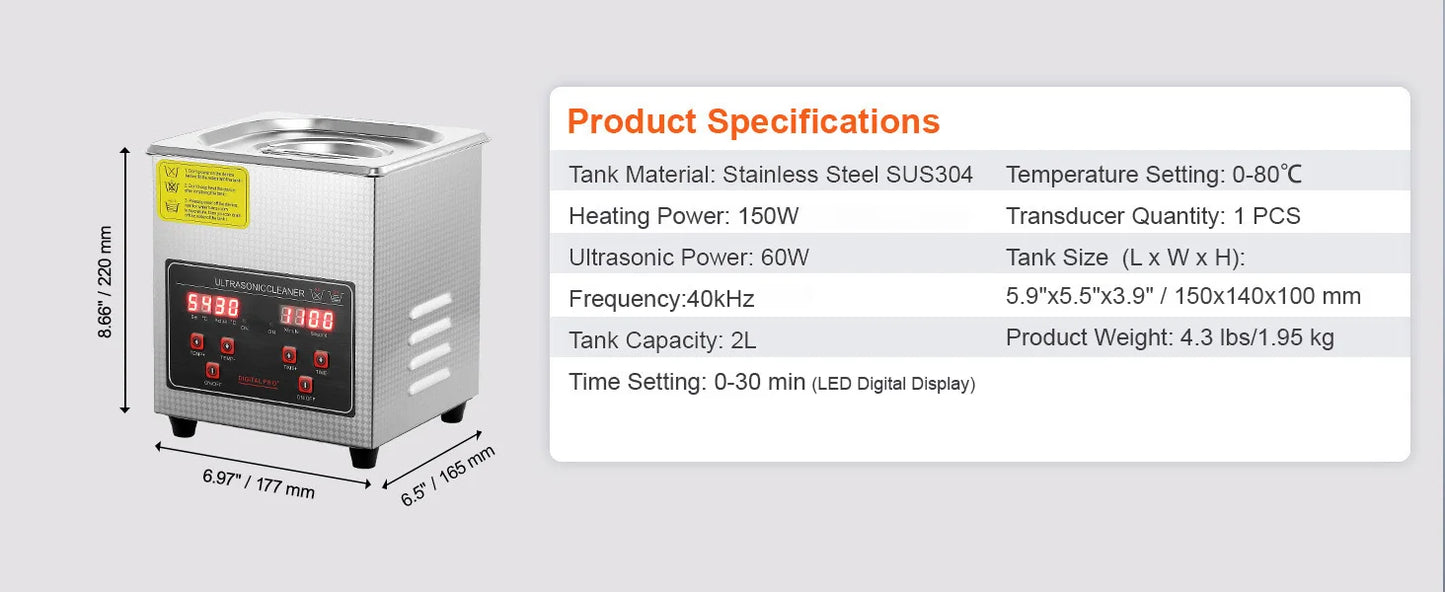 SucceBuy Ultrasonic Cleaner Stainless Steel Portable Home Appliance