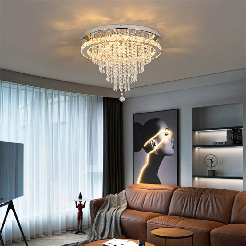 GreeLustr Modern Minimalist Dimmable LED Crystal Chandelier With Remote