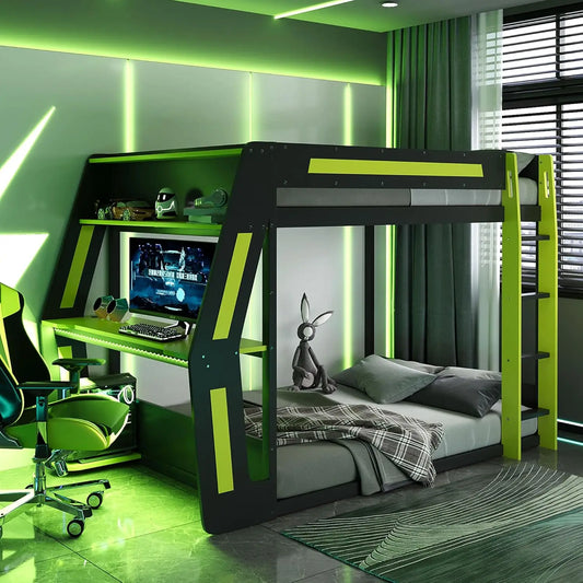Gaming Bunk Bed With RGB Desk USB Ports And LED Light Strip
