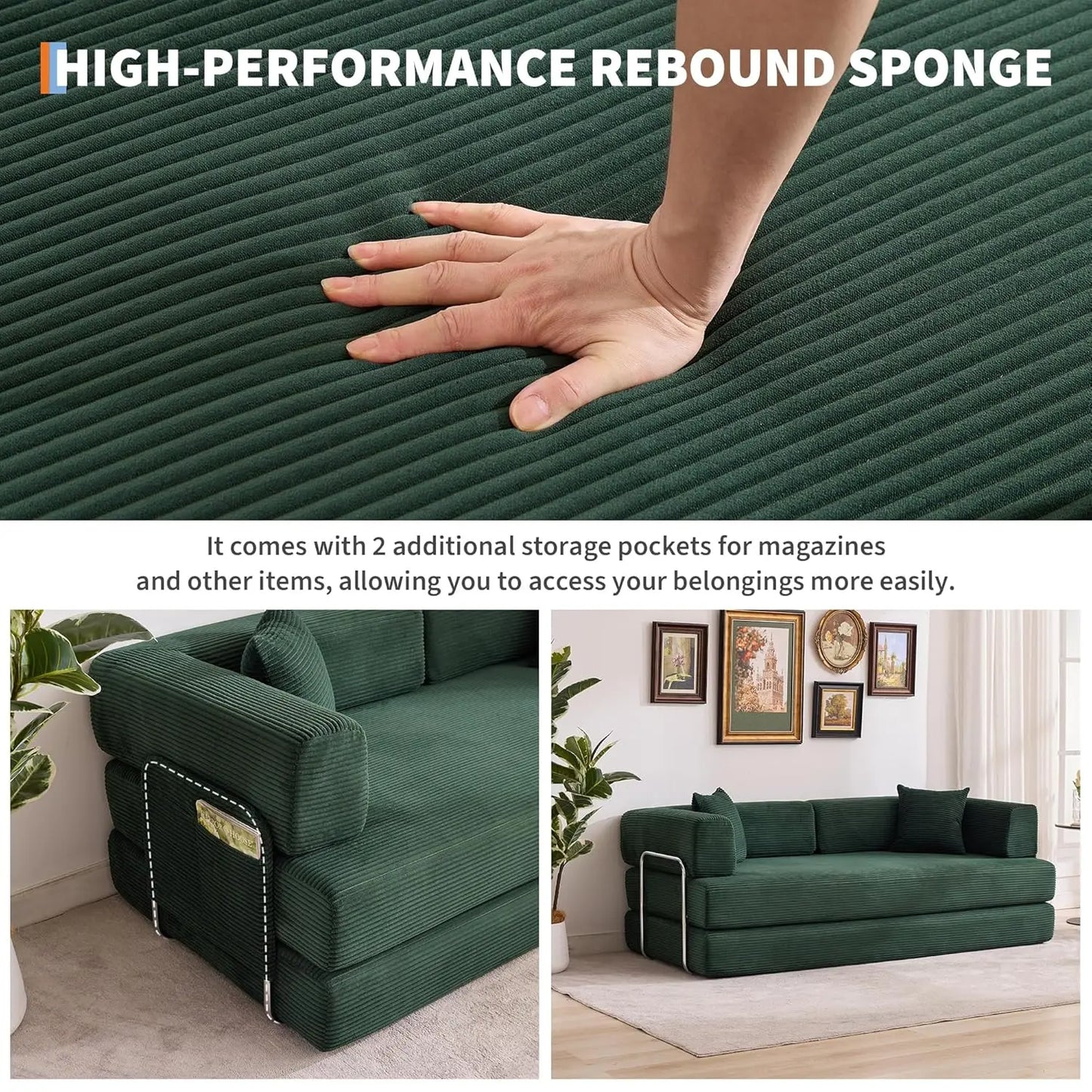 Convertible Sleeper Sofa 5-In-1 Folding Mattress Fixed Frame