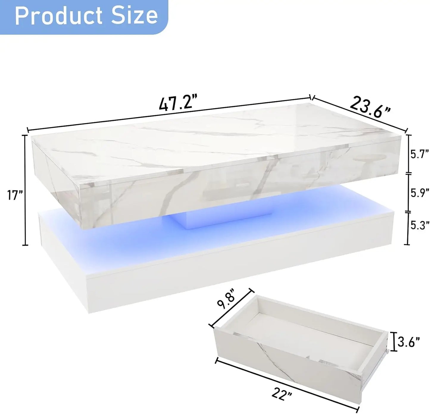 QiaoShiRen Modern LED Coffee Table With Two Storage Drawers