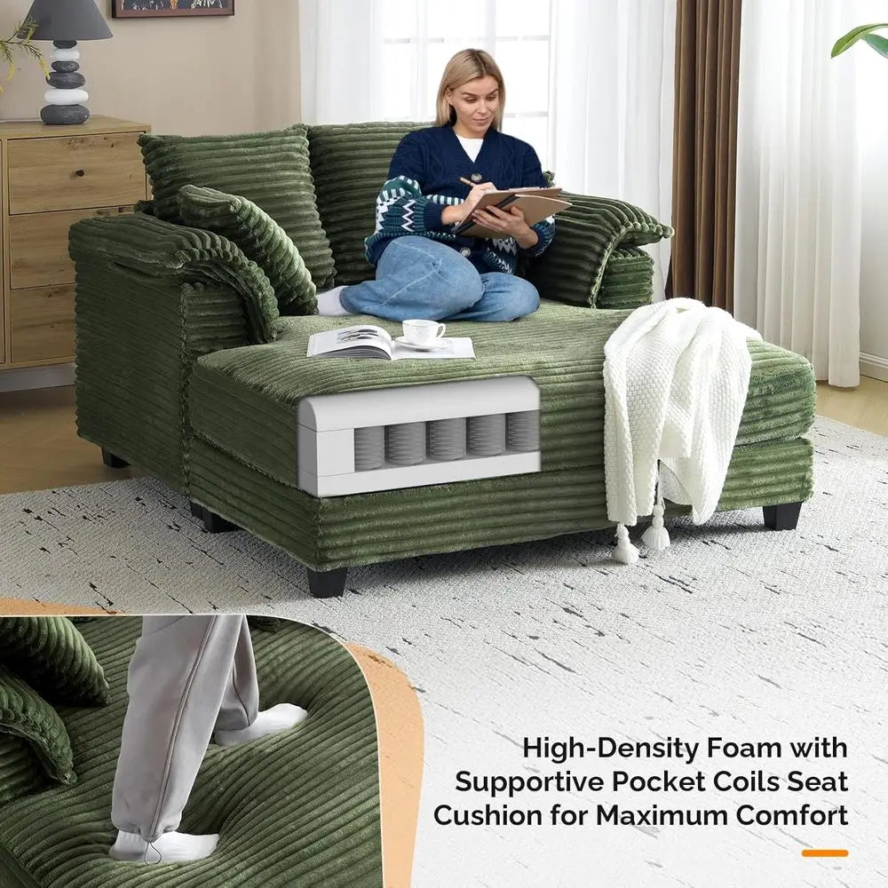 Oversized Corduroy Chaise Lounge Chair With Pillows For Living Room
