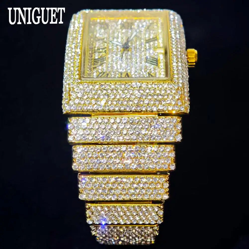 Ditaling Luxury Men Rectangle Stainless Steel Wristwatch With Calendar
