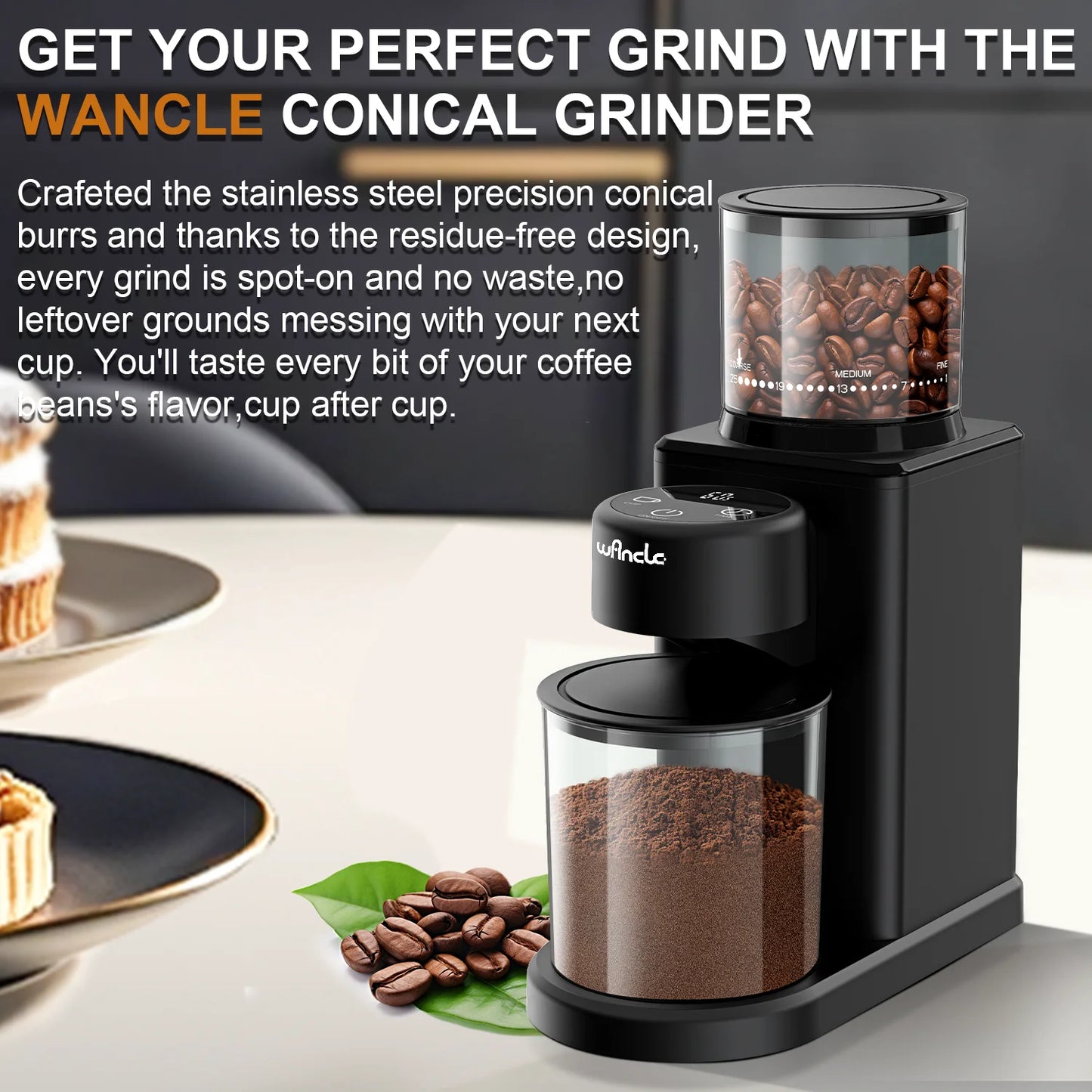 KIRAINAFLY Automatic Conical Burr Coffee Grinder With Touchscreen