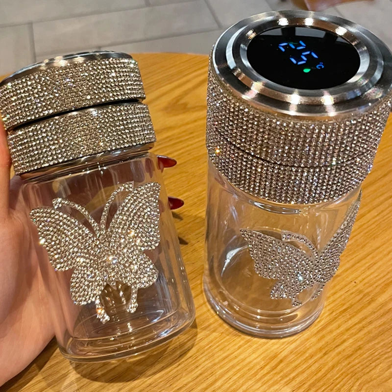 Scaonorch Butterfly Double Wall Glass Bottle With Temperature Display Filter