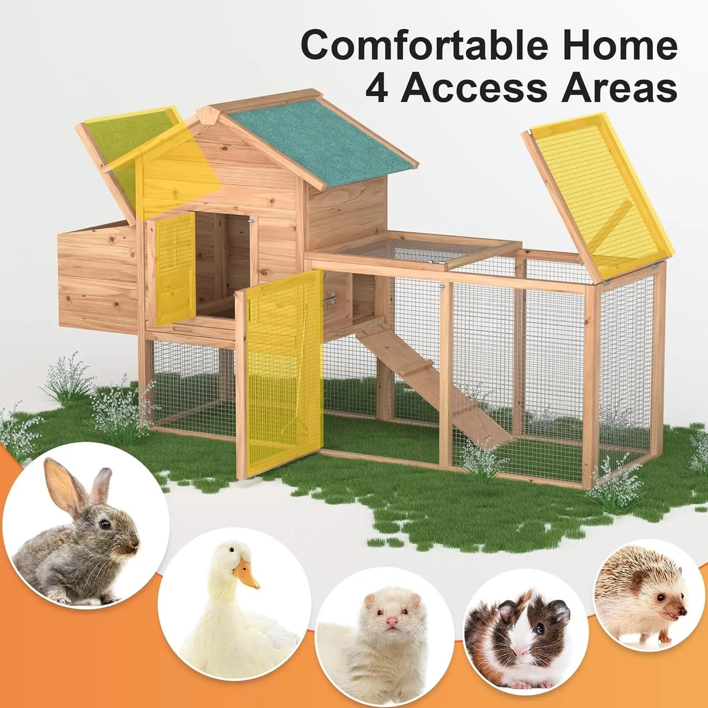 Outdoor Wooden Chicken Coop With Waterproof Roof And Ramp