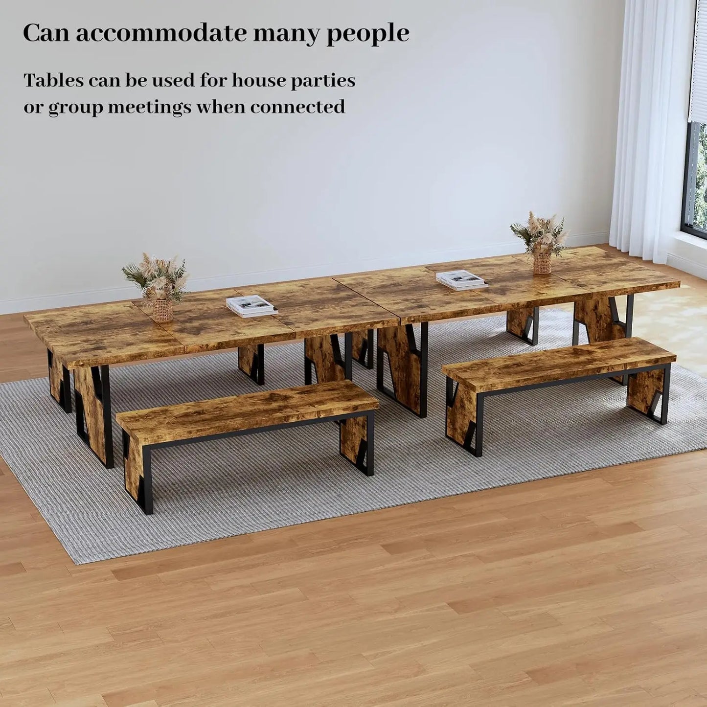 Modern Dining Table Set With Two Benches MDF Wood