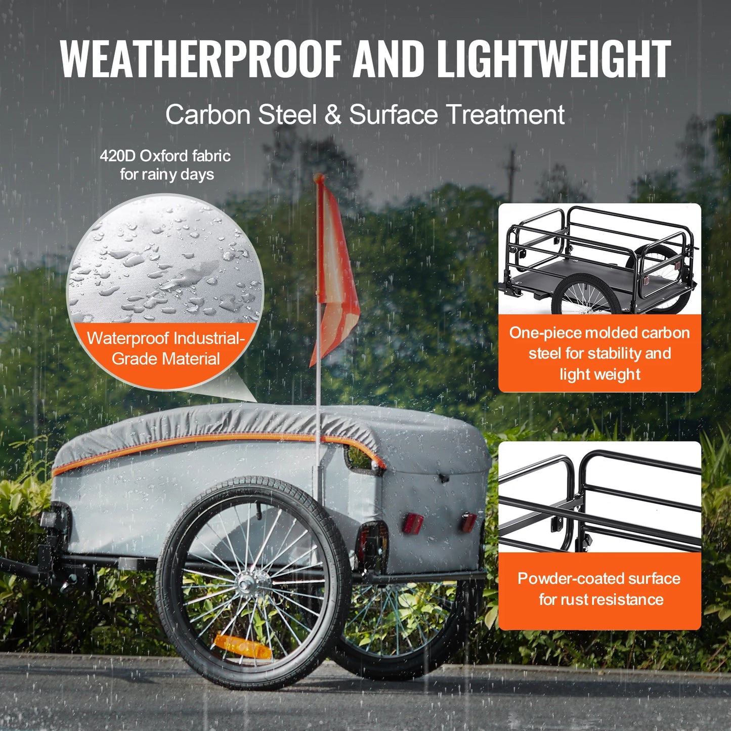 SucceBuy 100lb Bike Cargo Trailer Foldable Wagon With Waterproof Cover