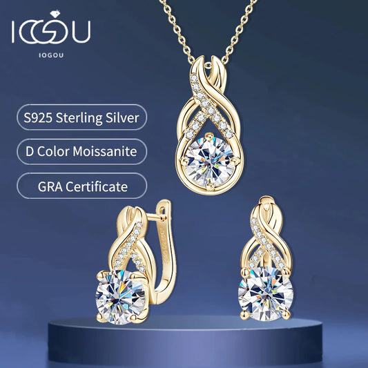 IOGOU Moissanite Jewelry Set Sterling Silver Infinity Necklace Earrings