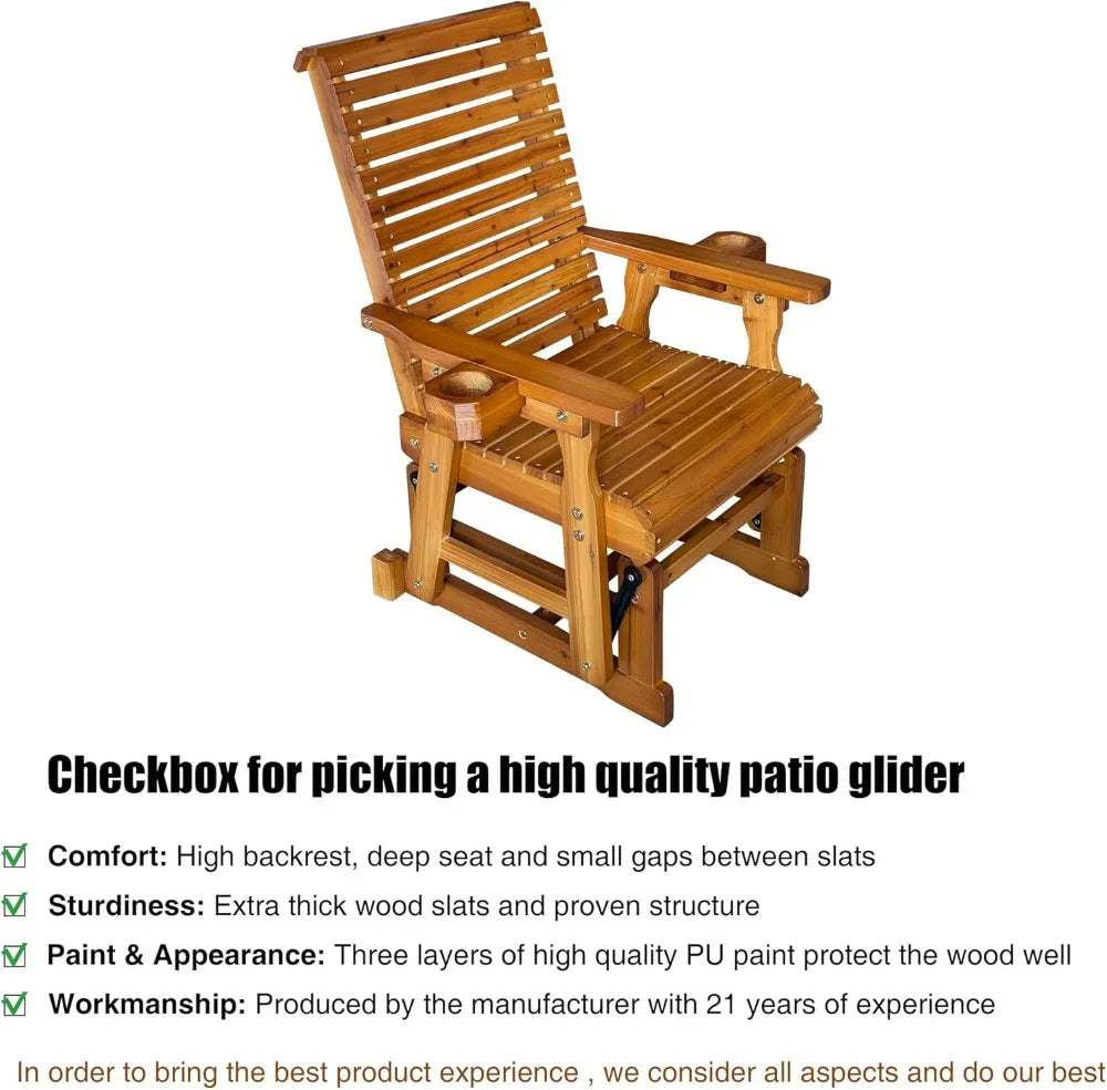 Patio Glider With Cup Holders And Deep Contoured Seat