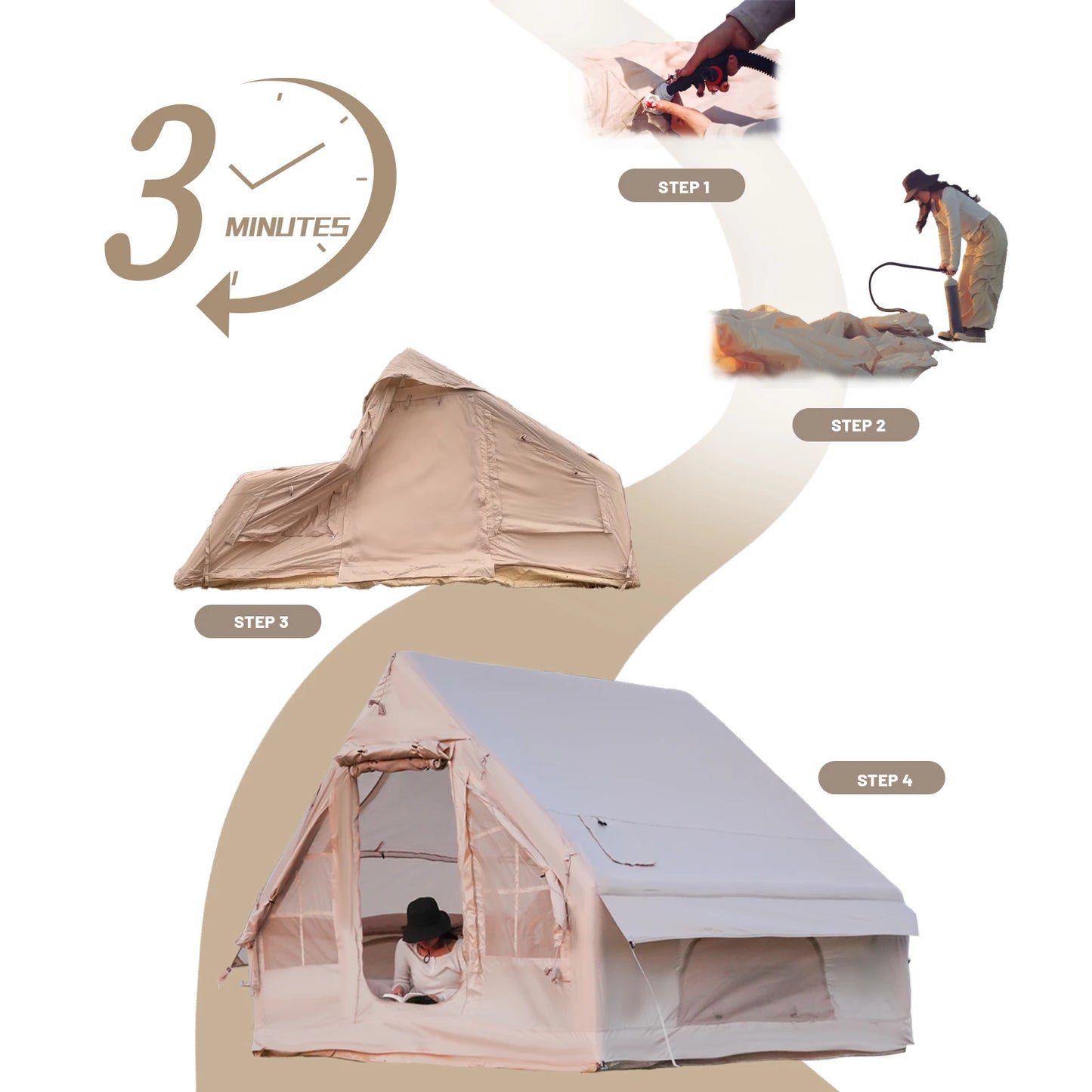 Pakicetus Inflatable Camping Tent Quick Setup Air Frame