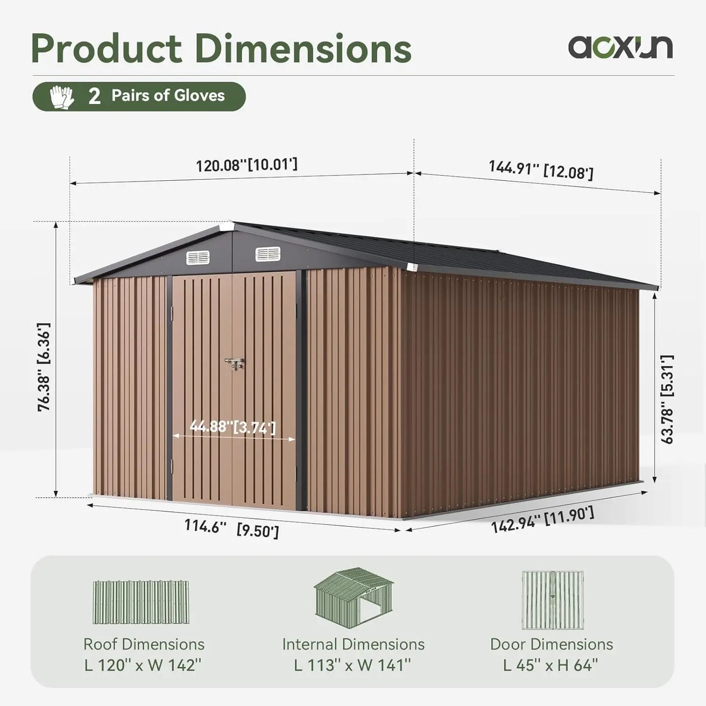Outdoor Metal Storage Shed With Sloped Roof And Double Hinged Doors