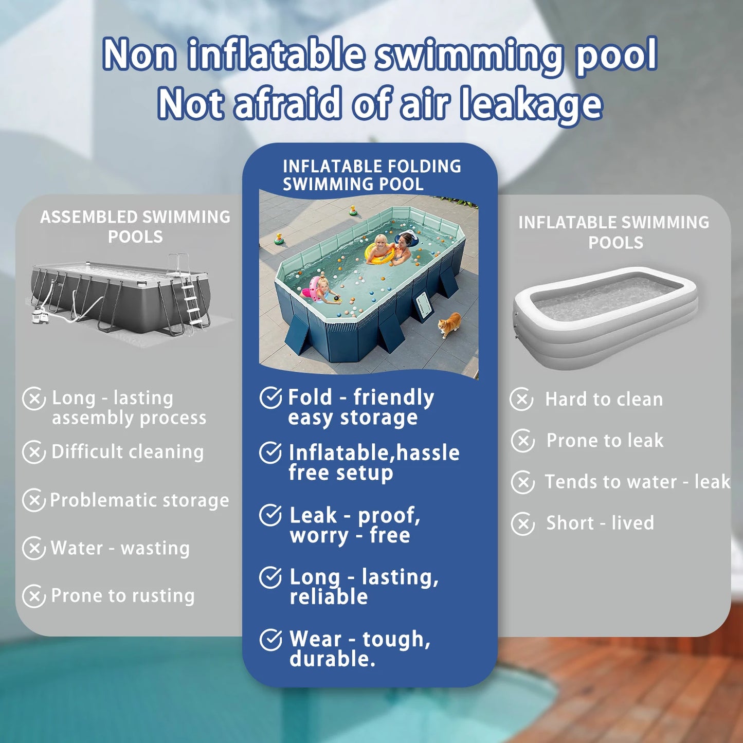 Foldable Family Pool Inflation Free PVC Durable Outdoor Backyard