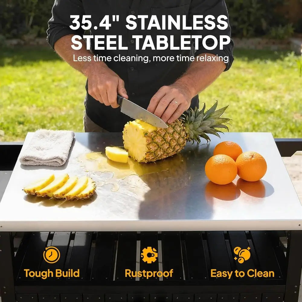 Outdoor Bar Cart With Storage Cabinet On Wheels Stainless Top