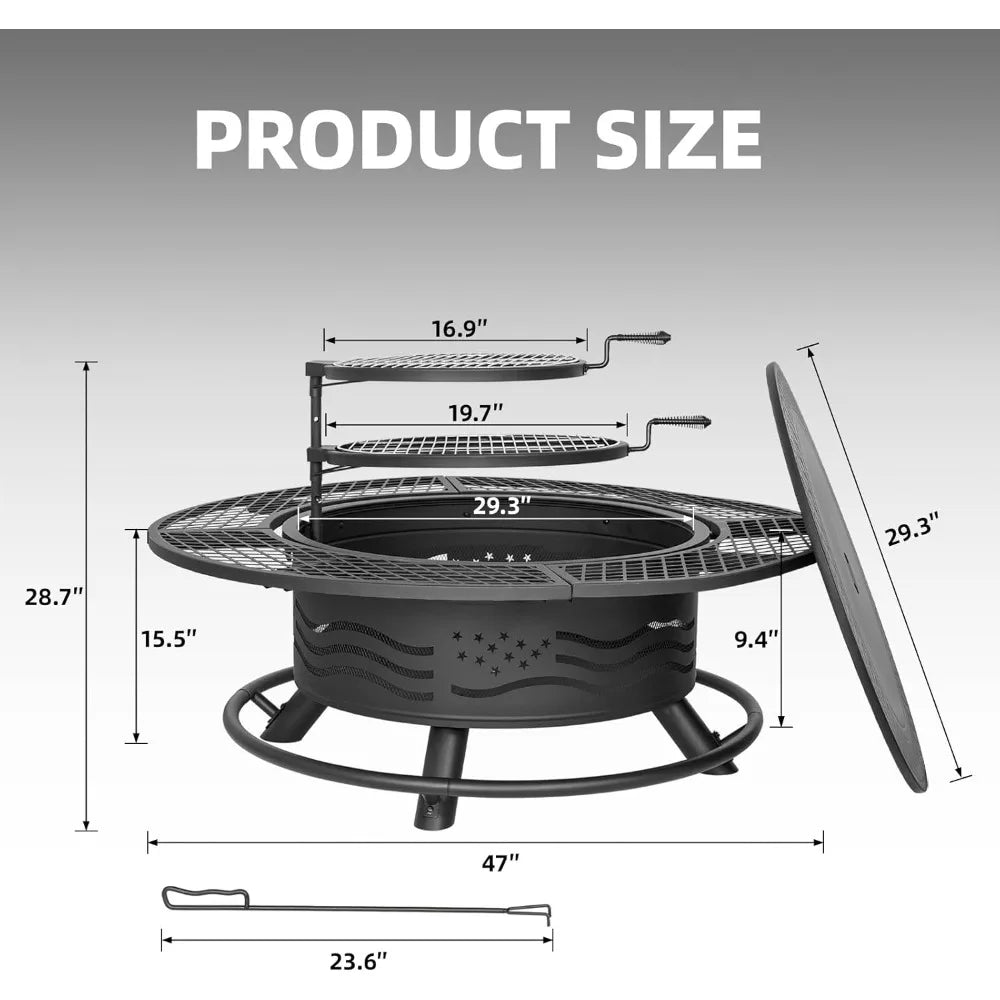 Panovue Outdoor Steel Fire Pit With Double Cooking Grates