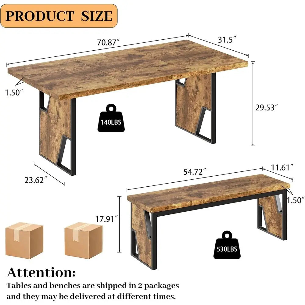 Modern Wooden Dining Table Set With Two Benches For Office