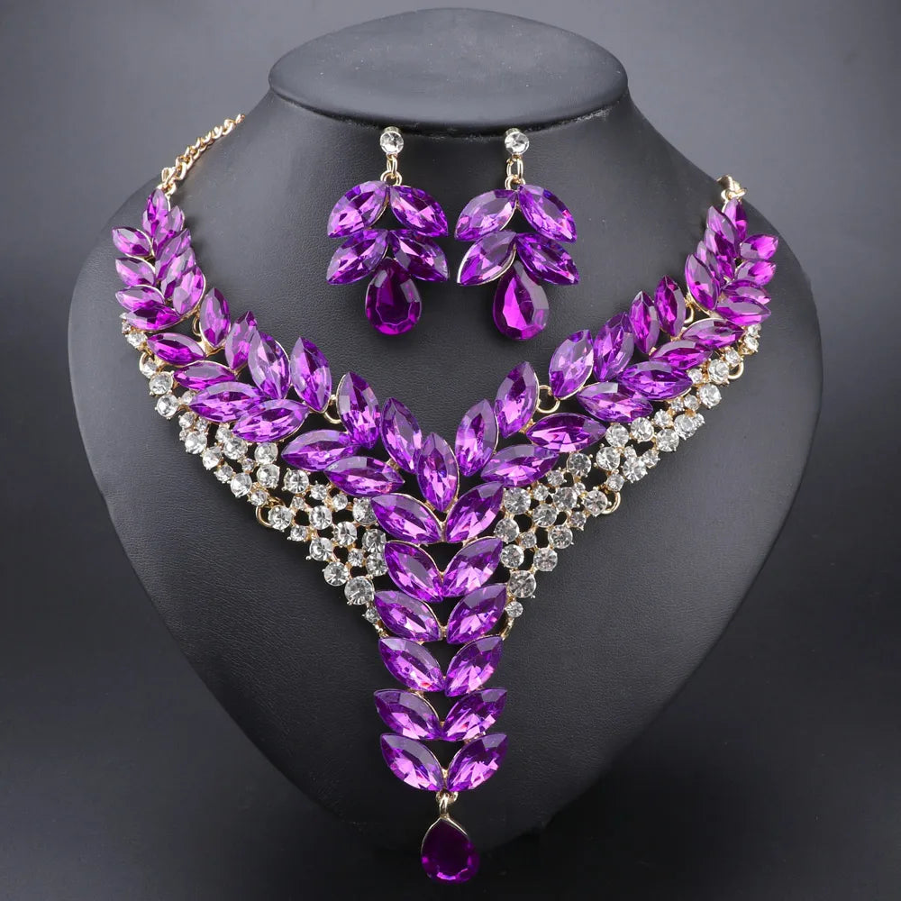 Austrian Crystal Bridal Necklace And Earring Jewelry Set