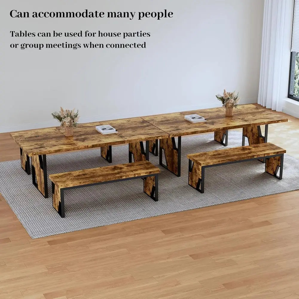 Modern Wooden Dining Table Set With Two Benches For Office