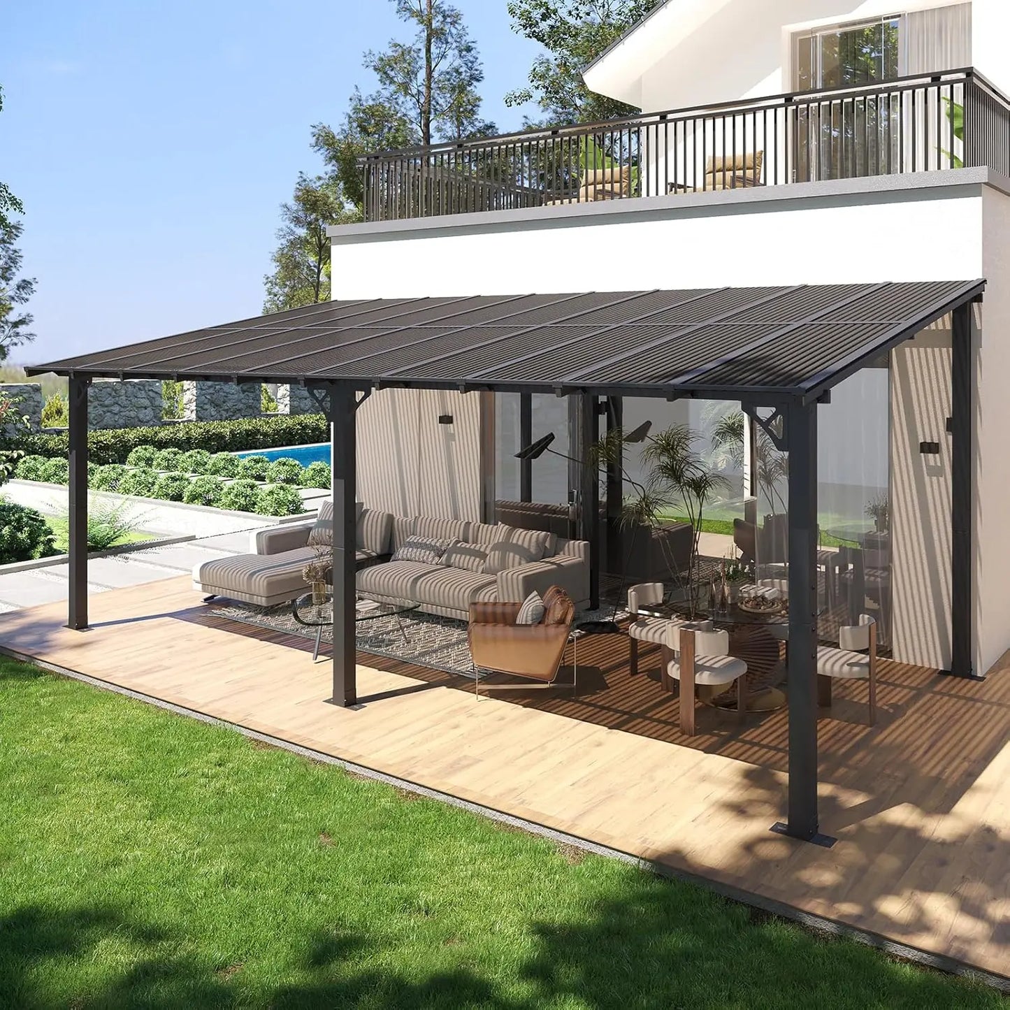 Lean To Gazebo With Aluminum Frame And Polycarbonate Roof
