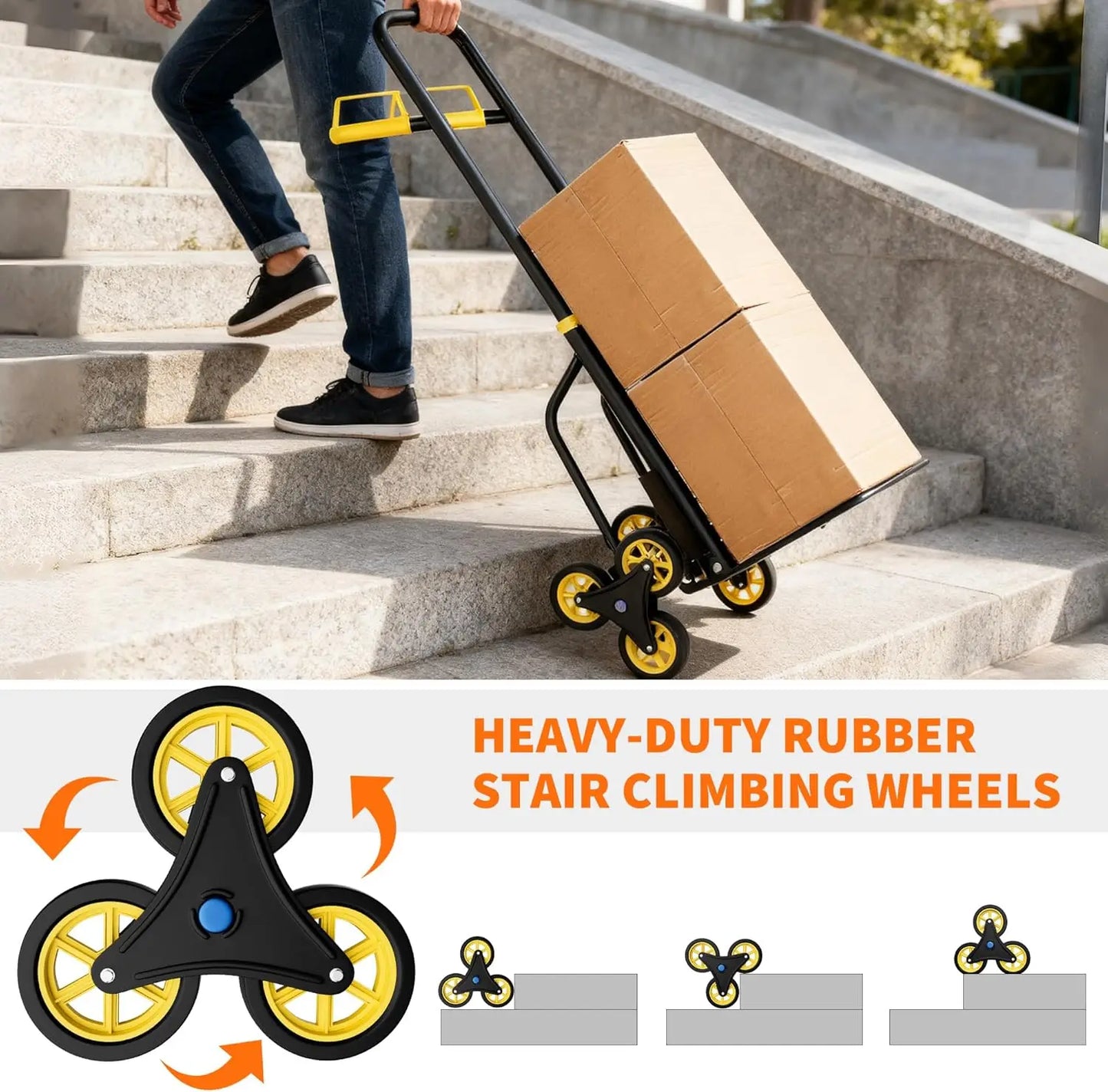 Heavy-Duty Stair Climbing Dolly 440Lb Capacity With Six Non-Slip Wheels