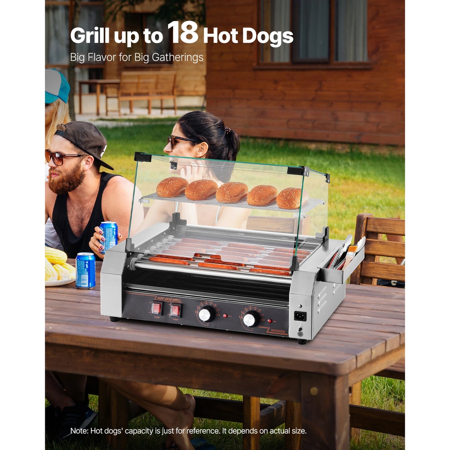 VEVOR Commercial Hot Dog Rollers Stainless Steel Dual Temperature Control